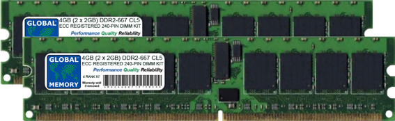 4GB (2 x 2GB) DDR2 667MHz PC2-5300 240-PIN ECC REGISTERED DIMM (RDIMM) MEMORY RAM KIT FOR HEWLETT-PACKARD SERVERS/WORKSTATIONS (4 RANK KIT NON-CHIPKILL)